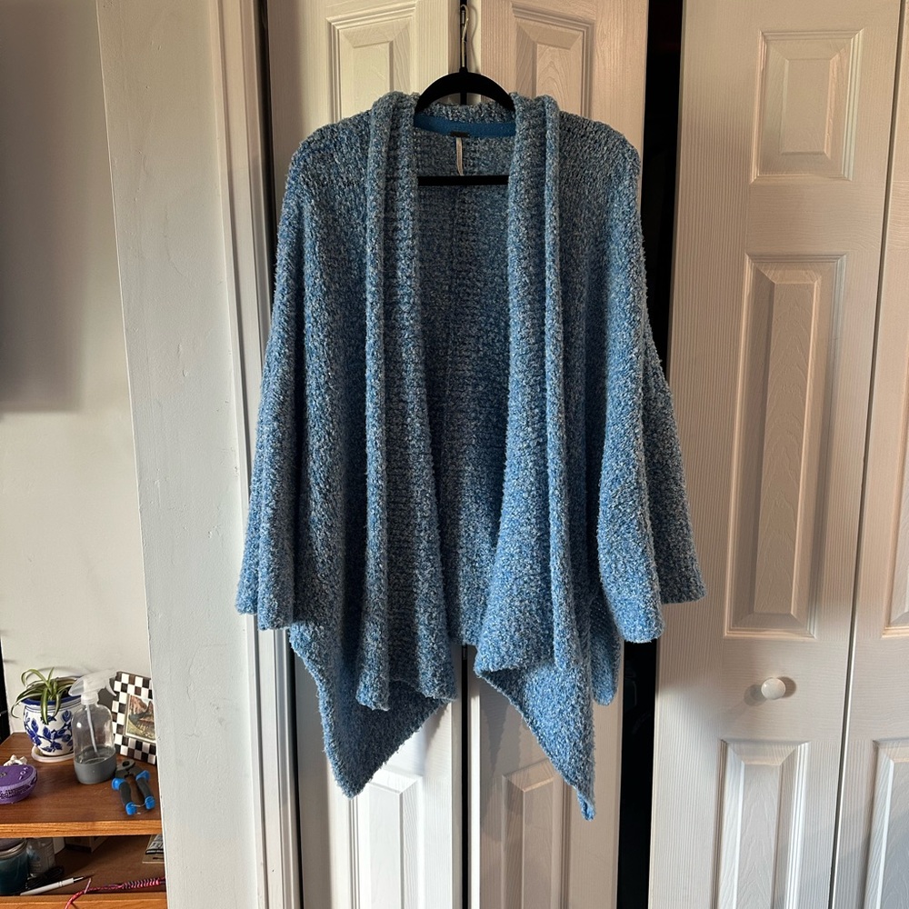Free People Sky Blue Draped Open-Front Poncho Cardigan